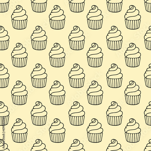 Cute cupcakes with cream seamless pattern background.
