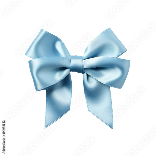 Light blue bow ribbon isolated on transparent background.
