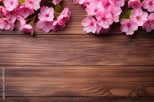 Empty wood background with flower for product display Ai generated
