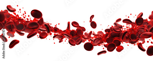 Erythrocytes blood cell stream isolated on transparent background. photo
