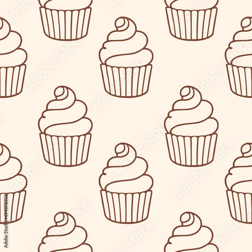 Cute cupcakes with cream seamless pattern background.