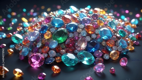 background with shiny small diamonds of various colors, opals and brilliants photo