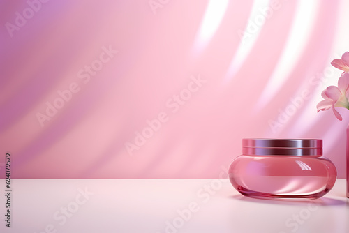 Pink 3d illustration background , mock up display with sunbeam for beauty products or holiday event. © panida