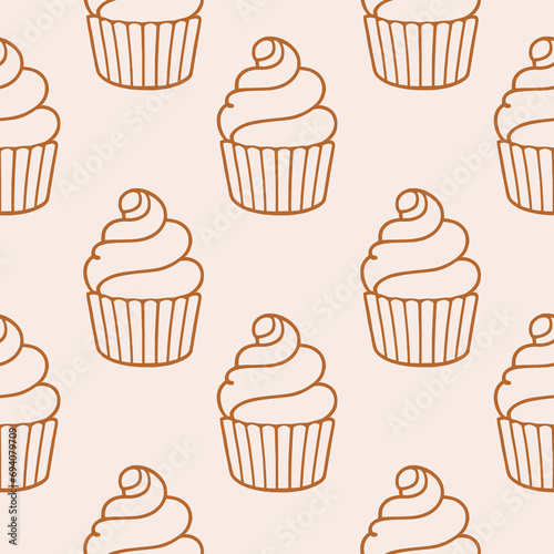 Cute cupcakes with cream seamless pattern background.