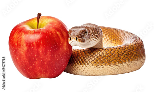 A serpent with an forbidden apple isolated on transparent background.