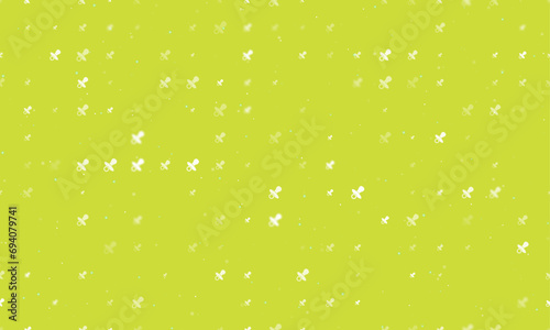 Seamless background pattern of evenly spaced white nipple symbols of different sizes and opacity. Vector illustration on lime background with stars