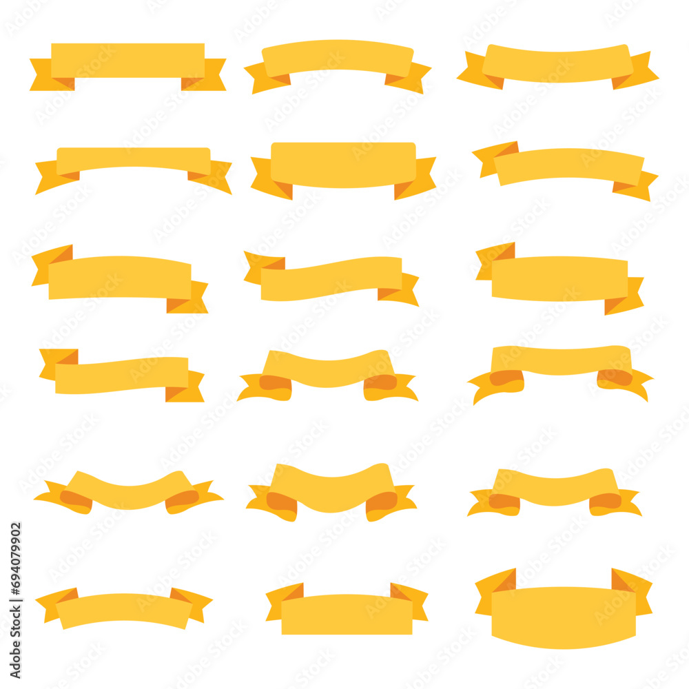 set of golden Yellow ribbon template. Vector set ribbons. ribbon elements. tape vector icon set on white background.