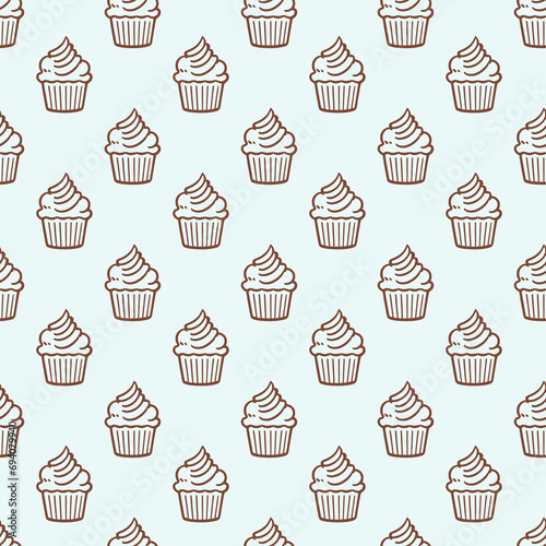 Cute cupcakes with cream seamless pattern background.