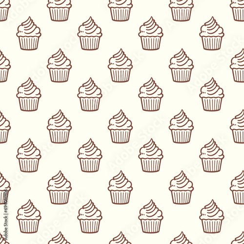 Cute cupcakes with cream seamless pattern background.