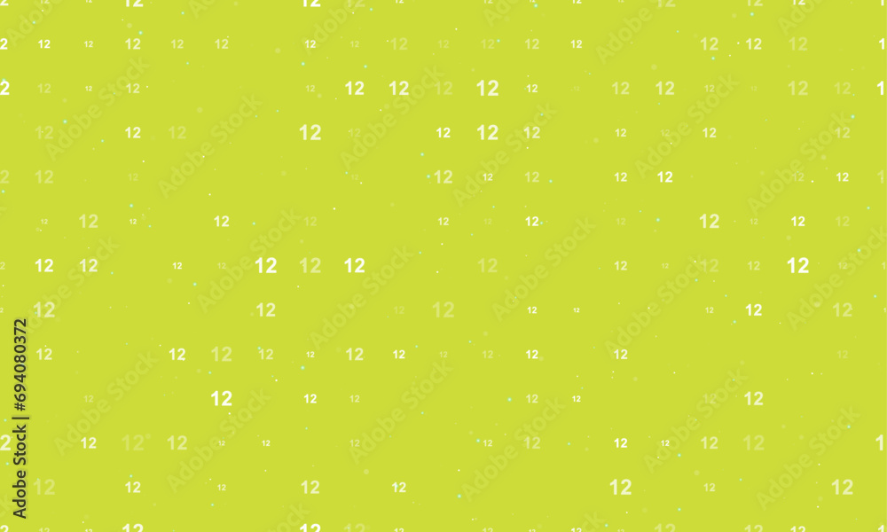 Seamless background pattern of evenly spaced white twelve numbers of different sizes and opacity. Vector illustration on lime background with stars Seamless background pattern of evenly spaced white twelve numbers of different sizes and opacity. Vector illustration on lime background with stars