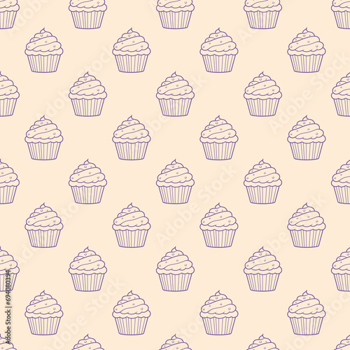 Cute cupcakes with cream seamless pattern background.