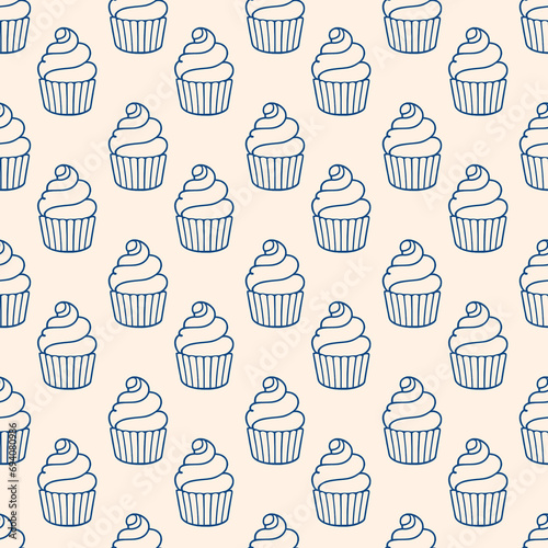 Cute cupcakes with cream seamless pattern background.