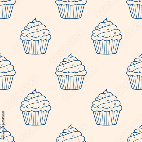 Cute cupcakes with cream seamless pattern background.
