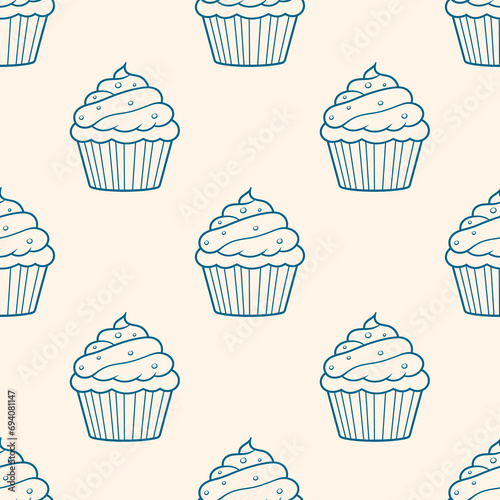 Cute cupcakes with cream seamless pattern background.