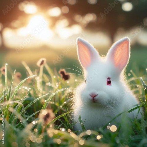 white rabbit in grass
