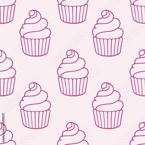 Cute cupcakes with cream seamless pattern background.
