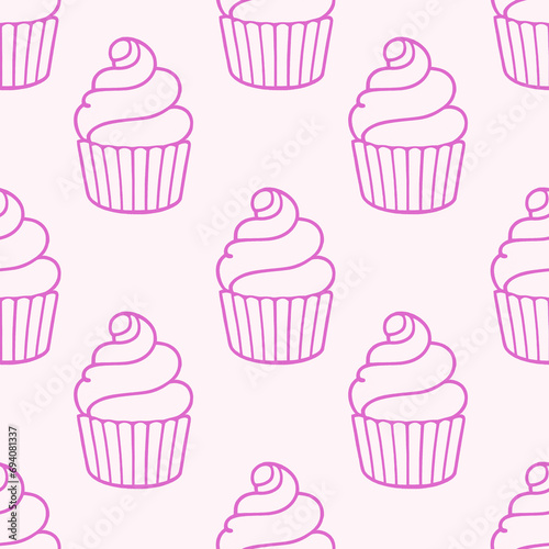 Cute cupcakes with cream seamless pattern background.