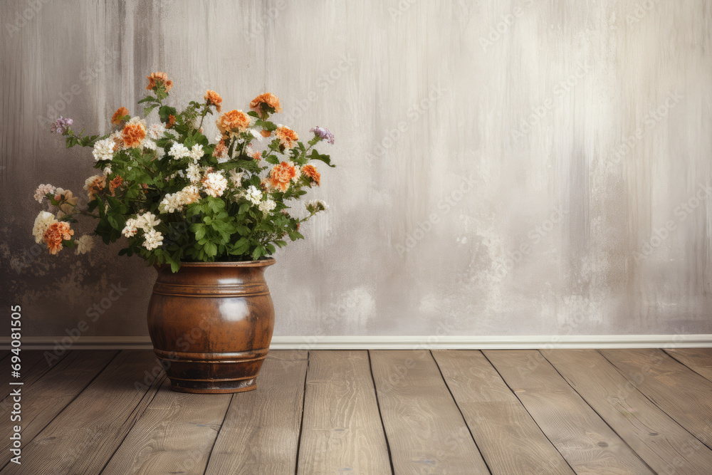 Empty wood background with vase for product display Ai generated