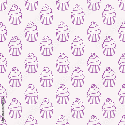 Cute cupcakes with cream seamless pattern background.