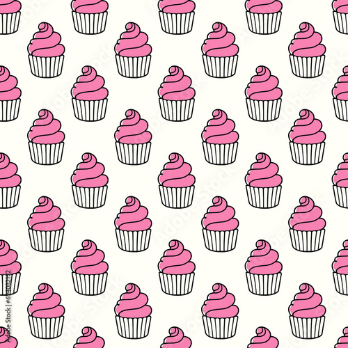 Cute cupcakes with cream seamless pattern background.