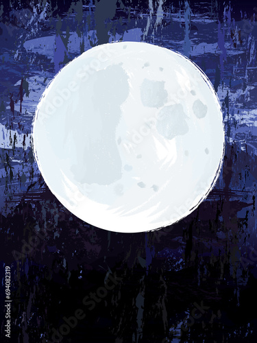 Drawing colorful illustration of the Moon over a night sky, abstract retro style sketch