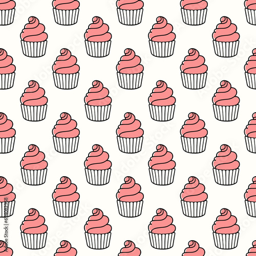 Cute cupcakes with cream seamless pattern background.