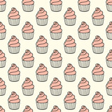 Cute cupcakes with cream seamless pattern background.