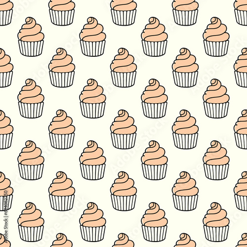 Cute cupcakes with cream seamless pattern background.