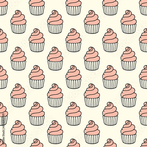 Cute cupcakes with cream seamless pattern background.