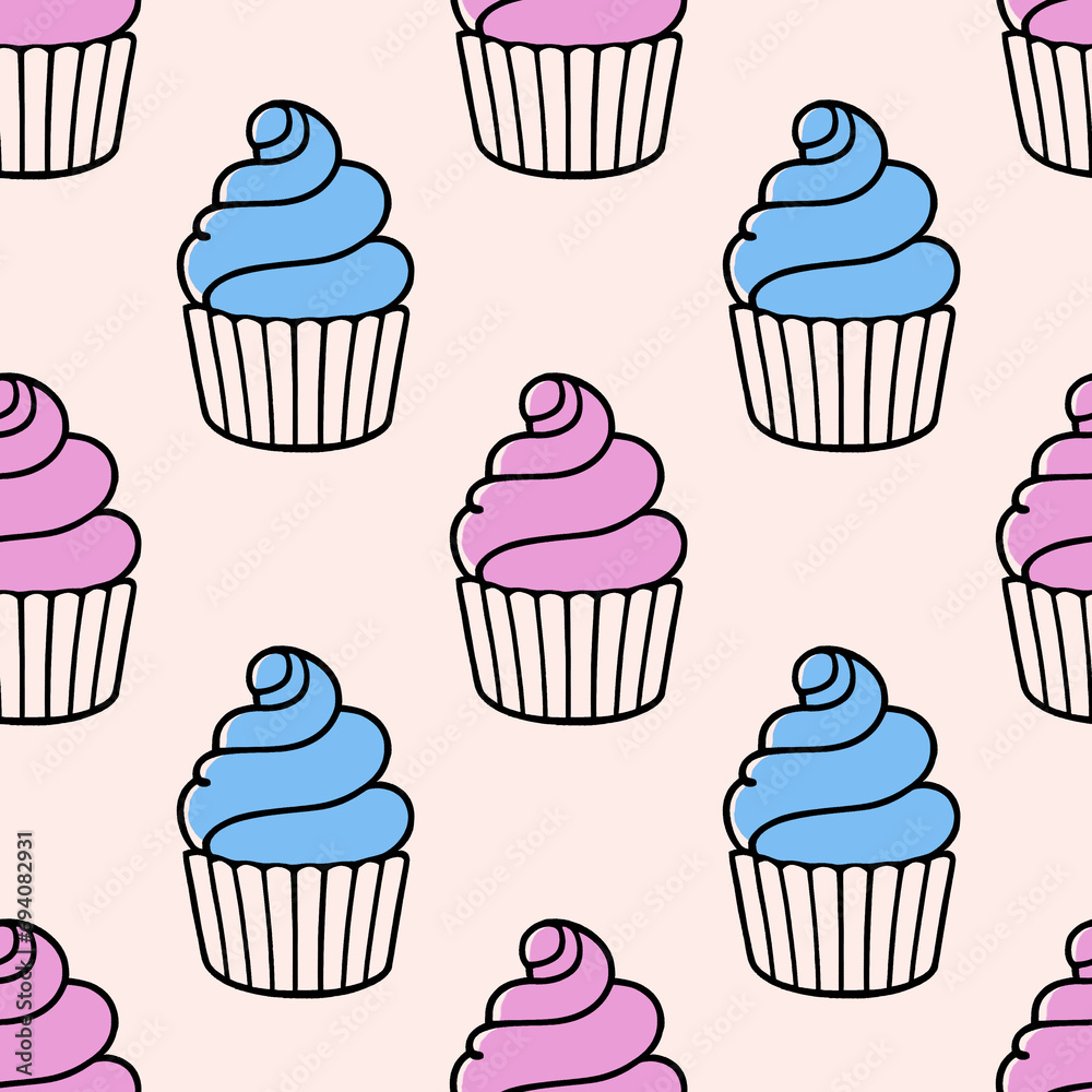 Cute cupcakes with cream seamless pattern background. Cute cupcakes with cream seamless pattern background.