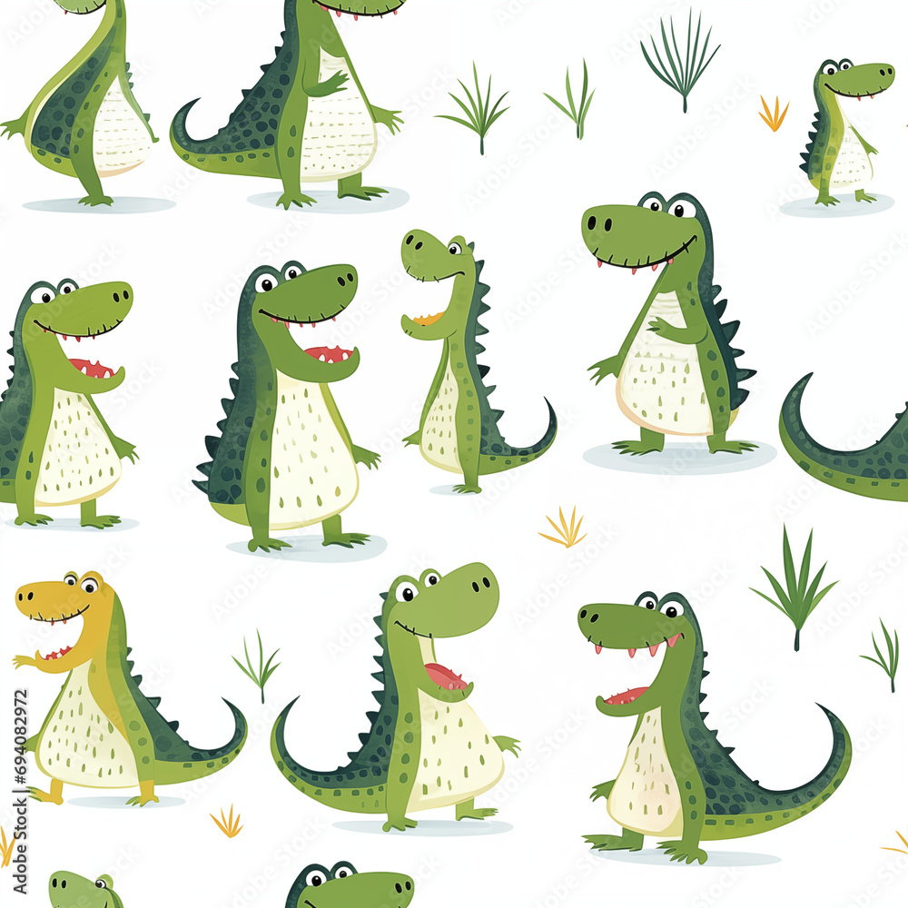 Obraz premium hand drawn seamless pattern with animals cute crocodiles for kids
