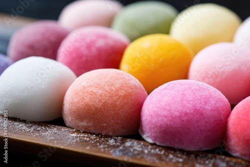 Colorful mochi on a plate photo