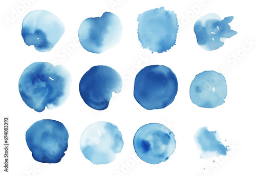 Blue colorful watercolor splashes. Vector illustration