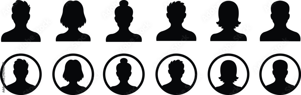 user profile, person icon in flat set isolated in transparent background Suitable for social media man, women profiles, screensavers depicting male and female face silhouettes vector for apps website