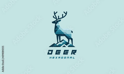 Flat minimal deer hexagonal logo design 