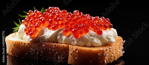 Fish and red caviar on a brioche.