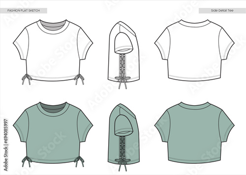 Fashion flat sketch. Side detail crop top.