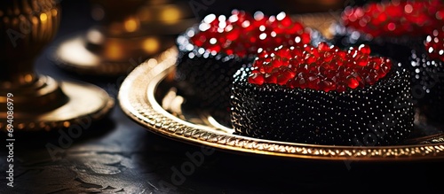 Caviar in black and red, served to guests and friends. photo