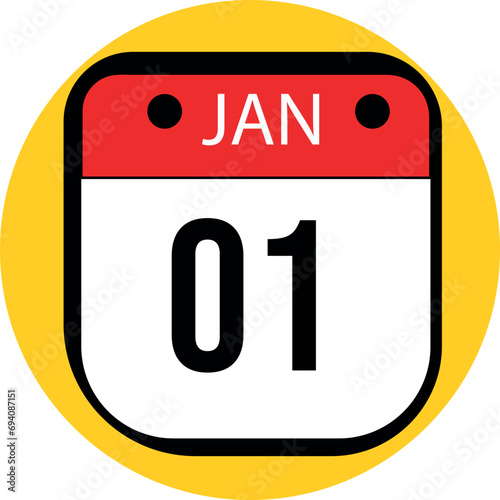 January 1 calendar yellow background. first of January