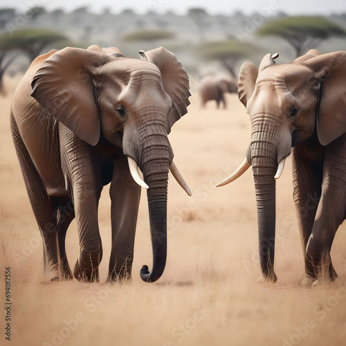 A couple of elephants in the African savannah
