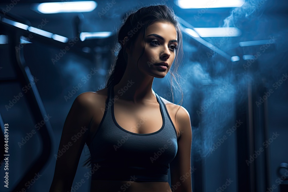 Contemplative Athlete in Smoky Gym Setting Contemplative Athlete in Smoky Gym Setting