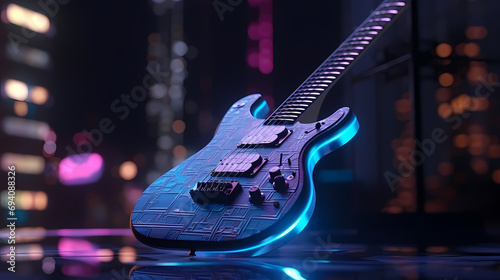 Generative AI, A futuristic electric guitar with a transparent body photo