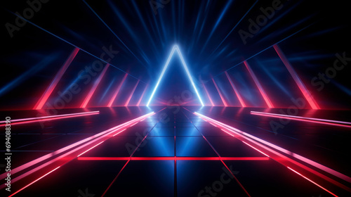 Empty stage show. Dark background with neon glow.
