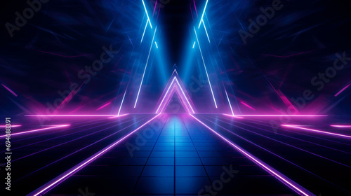 Empty stage show. Dark background with neon glow.