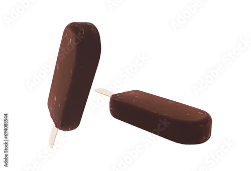 classic chocolate icecream on stick, isolated photo