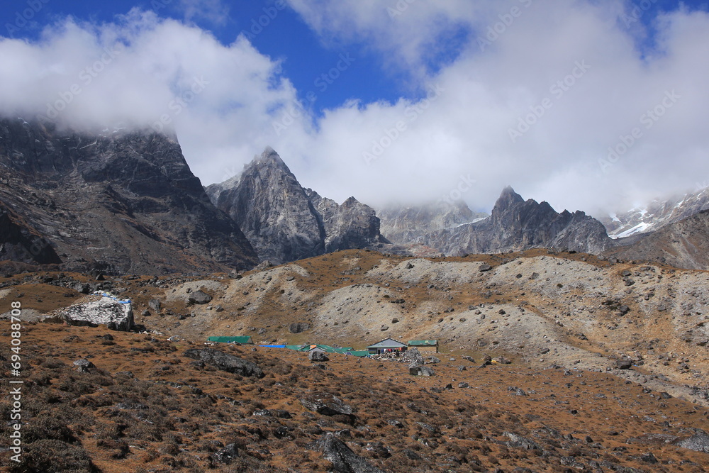 Lodges in Zonglha, place below Cho La pass, Nepal.