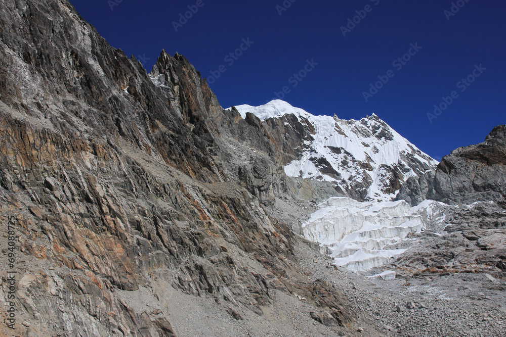 Layered rock on the way to Cho la pass, Nepal.
