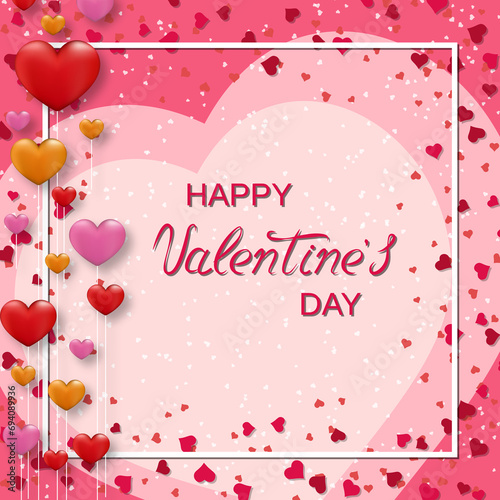Valentine's Day elegant vector illustration. Pink background with hearts and lettering
