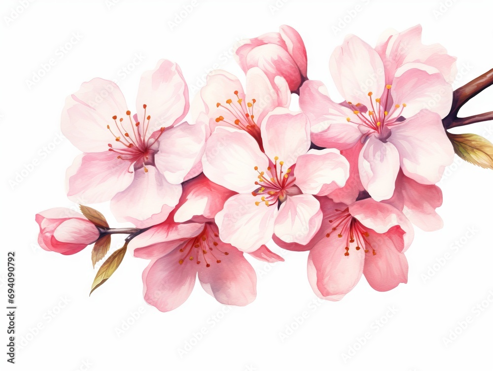 Minimalistic Superb Watercolor Illustration of a Pink Cherry Tree Blossom Flowers Blooming in Spring Easter Sunrise AI Generated