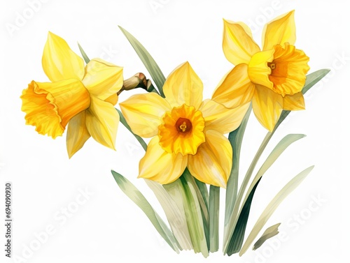 Minimalistic Watercolor Illustration of Pretty Daffodils for Spring AI Generated